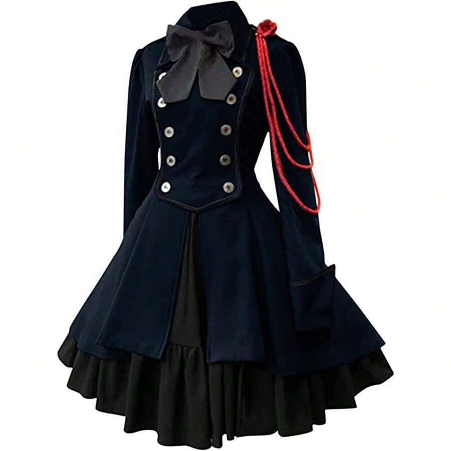 Stage Dance Wear - Women's Dress With Bow and Ruffles [Dark Blue] - View 1