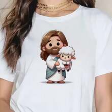 Women's T-Shirt With Minimalist Bear Design And Text - 白色 - 查看 1