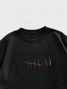 ROMWE MEN Goth Short Sleeve T-Shirt With Round Neck And Contrasting Color Graphic Print With Dark Thorns For Men - 彩色 - 查看 4