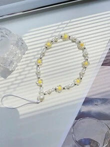1 pieza Joyería delicada con flor amarilla y perlas, un regalo para la novia - Pequeñas cuentas de plata, amarillas - Ver 3