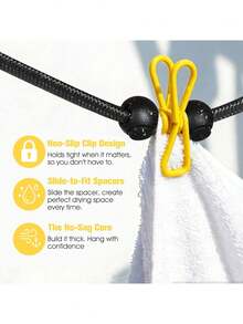 1 Set Camping Essential, Elastic Travel Clothesline Can Be Stretched Up To 3 Meters, Camping Gear, Suitable For Outdoor Camping, Cruise And RV, Essential Hanging Rope - Multicolor - View 5