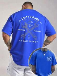 Cute Unisex Premium Casual T-Shirts, Men's Graphic Tee, Dirty Hands Clean ❤️ Money Daily Wear 100% Cotton Unisex Gift Idea For Him Or Her Urban Fashion Top - 藍色 - 查看 1