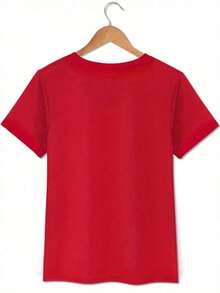 Under The Radar [New Arrival Recommendation] Women's Casual Travel Souvenir Print T-Shirt, Short Sleeve Crew Neck, Spring/Summer, Machine Washable, Versatile For Going Out, Slimming Effect, Sporty-Vintage Street Style Unisex Loose Cotton Short Sleeve Crew Neck T-Shirt - 紅色 - 查看 6