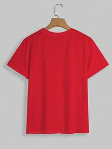 Simple, Casual And Versatile T-Shirt With English Letter Print, Short Sleeves And Round Neck. - 紅色 2 - 查看 2