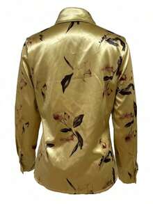 1 Piece Of Long-Sleeved Button-Down Shirt With Floral Print, Suitable For Dates, Holidays, Birthdays, Parties, Travel, Spring/Autumn Vacation. - 淺金色 - 查看 5