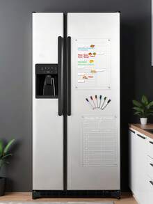 Transparent Acrylic Refrigerator Magnetic Weekly Planner Board, Erasable Schedule / Menu / Memo 3-In-1 Planning Chart With Multicolor Pens, Back To School - Multicolor - View 2