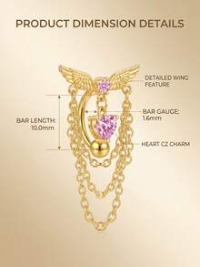 Anneau de nombril pour femme en acier inoxydable incrusté de diamants 14K, style Y2K, avec aile, cœur rose, étoile, fleur, chaîne en cristal et pampille pendante, bijou de piercing et décoration pour le nombril - Multicolore - Voir 4