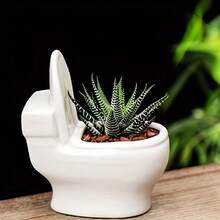 White Resin Green Plant Small Flower Pot, Creative Toilet-Shaped Garden Planter For Succulents - Multicolor - View 3