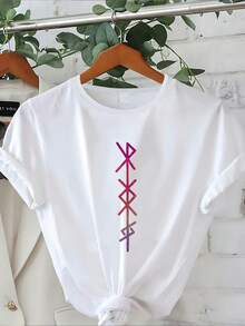 Women's T-Shirts, Short Sleeve, Women's Short Sleeve T-Shirt With Round Neck, Summer Clothes For Ladies, Women's Spring And Summer Round Neck T-Shirt, Women's Clothing, Printed T-Shirt - 白色 - 查看 1