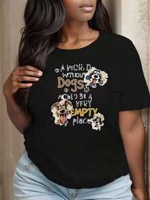 New 2026 Collection: Women's Cotton T-Shirt, Round Neck, Printed, "A World Without Dogs Would Be A Very Empty Place", Clothing For Parties And Festivals - 白色 - 查看 4