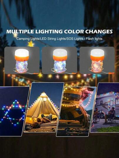 1pc USB Rechargeable Camping Light Strip, Approx. 39.3 Inches (100cm) Long, With Flashlight Function, Supports Phone Charging, 1200mAh Battery, Suitable For LED Lights Outdoor, Garden, Tent, Car, Birthday Gift, Starry Sky