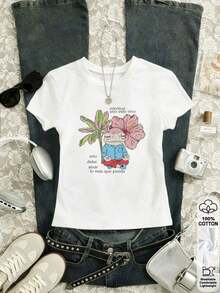 NewSummerCasual White Short-Sleeved Crew Neck T-Shirt, Urban Style, Made Of Pure Cotton, Comfortable And Breathable, With A Frog Print, Y2K Style, Casual And Versatile For Everyday Wear. Unisex Loose-Fitting Short-Sleeved Crew Neck T-Shirt With A Vintage Urban Style - 白色 2 - 查看 2