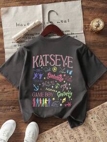 Tween Girls' Casual Graphic Print Crew Neck Short Sleeve T-Shirt, Summer Top - Dark Grey - View 2