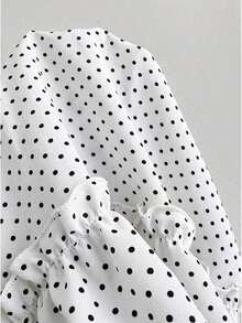Camiseta sin mangas con volantes y estampado de lunares para vacaciones de mujer - Blanco - Ver 3