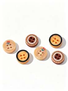 100pcs Wood Grain Texture Resin Buttons, 4-Hole Round Design, 0.453 Inch, Minimalist Versatile For Shirts, Dresses, Jackets, Coats, Clothing DIY Sewing Accessories (Mixed Set) - Wood Grain - View 3