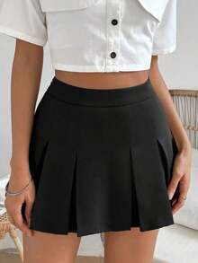 Falda minimalista de unicolor y estilo informal y elegante para mujer - Negro 3 - Ver 5