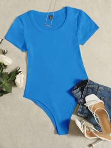 Body de punto acanalado sólido - Azul - Ver 1
