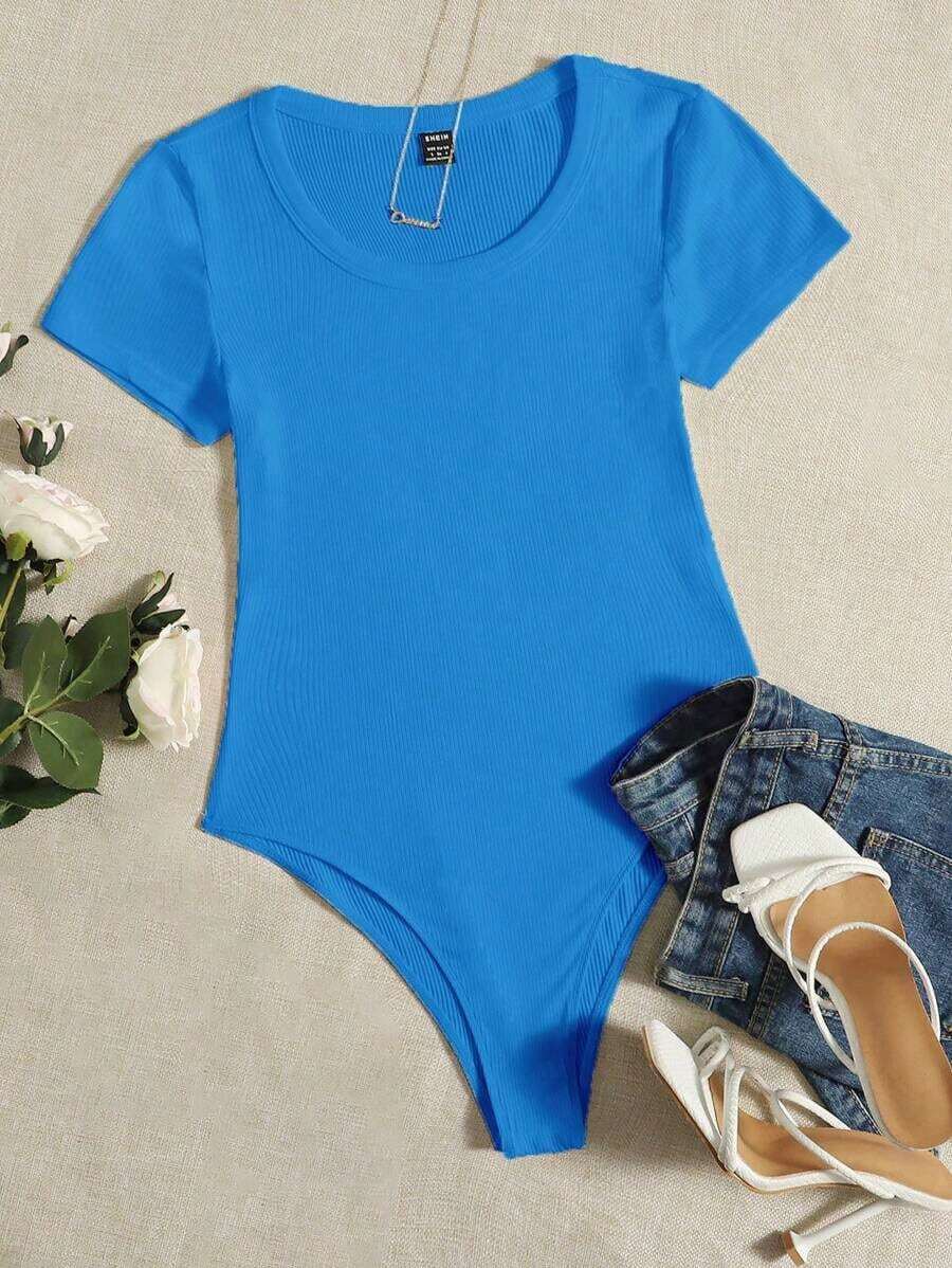 Body de punto acanalado sólido - Azul - Ver 1
