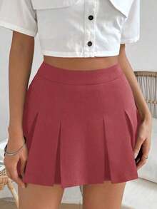 Falda minimalista de unicolor y estilo informal y elegante para mujer - Rosado Sandía - Ver 5
