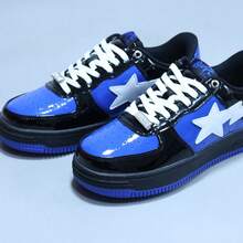 A BATHING APE Bape 休闲运动鞋，撞色星形标志亮面休闲鞋，男女款 - 白藍黑聯名 - 查看 7