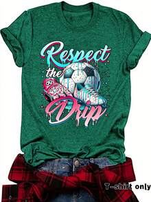 Camisetas casuales de manga corta para mujer, estilo europeo y americano, camisetas de verano de cuello redondo para la Copa Mundial de México y Canadá, en stock para comercio exterior. - verde trigo - Ver 12