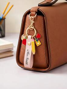 Teacher Appreciation Gift, Personalized Teacher Keychain, Custom Name Leather Keychain, Back To School Gift, End Of Year Teacher Gift - Multicolor - View 2