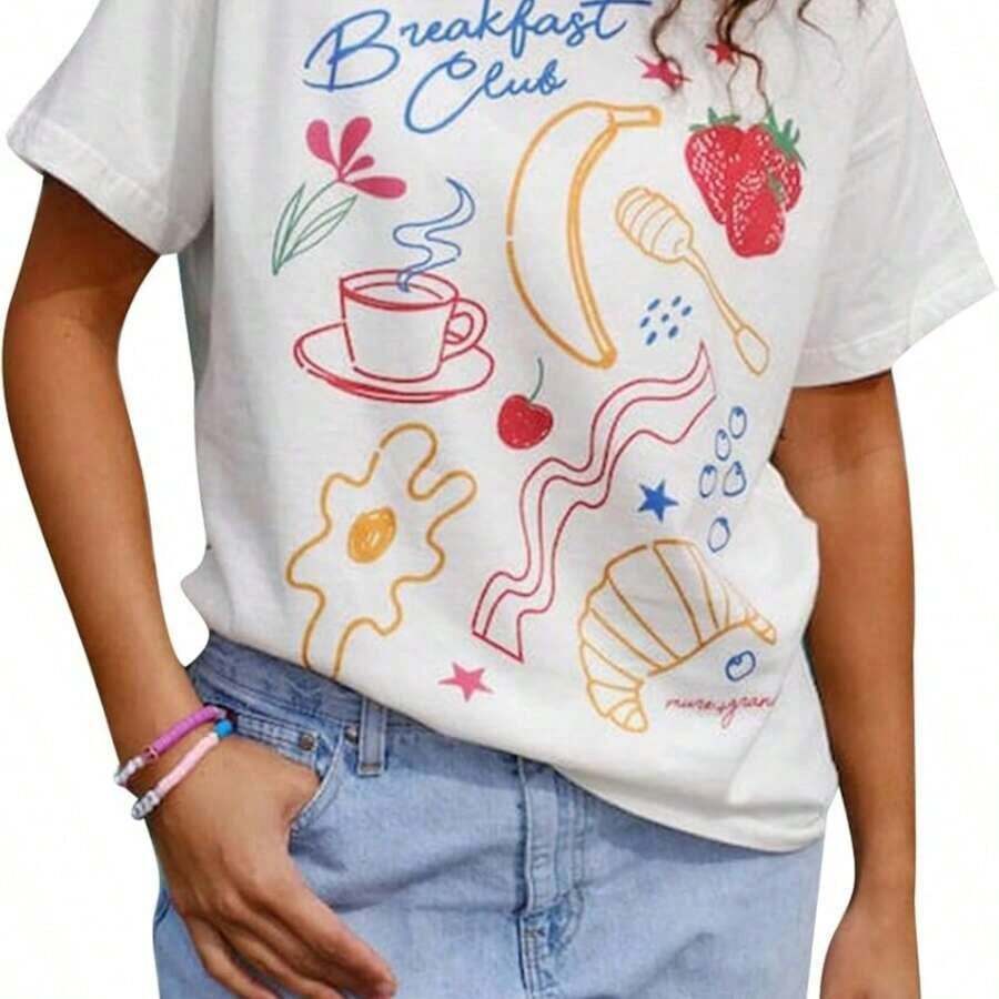 Camisetas Casuales Y2k para Mujer, Estampado Gráfico de Frutas, Estilo Vintage, Holgadas, Ropa Costera, Moda Estética - Blanco - Ver 1