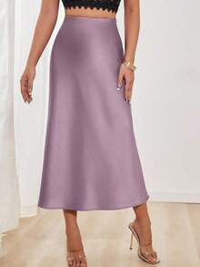 Falda en A de satén elegante y versátil para mujer - Púrpura malva - Ver 4
