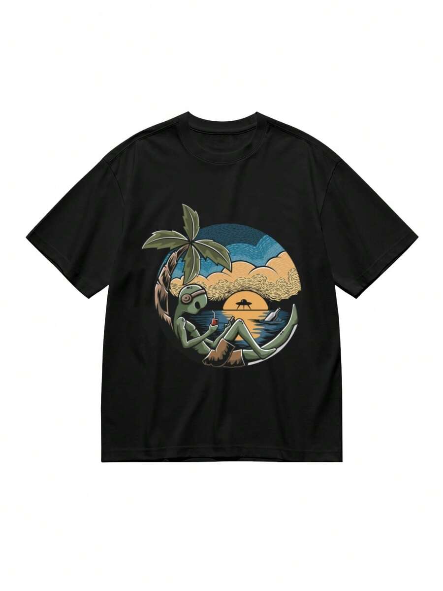 Camiseta Casual Gráfica para Mujer de Uso Diario - Negro - Ver 1