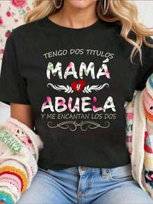 Tops de mujer, camisetas gráficas, camisetas de algodón para mujer, camiseta para mamá y abuela, blusa para el Día de la Madre, camiseta cómoda para mujer, 100% algodón, tops de verano de algodón, playeras de mujer de algodón. - Negro - Ver 7
