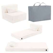 Colchón plegable para sofá cama para niños con almohada lavable y plegable para dormir en la guardería sofá plegable para niños futón silla plegable con bolsa de almacenamiento para niñas - Peluche beige - Ver 9