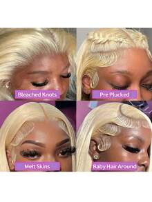 200% 超高密度顺滑直发假发 - 13x6 高清透明蕾丝前额真人发混纺,预先拔毛,无需胶水,女士专用,自然黑色,超浓密丝滑造型,无需胶水,即戴即用 - S613 - 查看 26