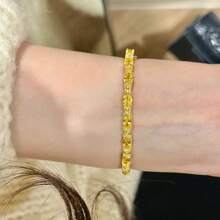 18K Gold Plated Vintage French Style Lace Edged Yellow Zirconia Inlaid Bracelet For Women - Gold - View 2