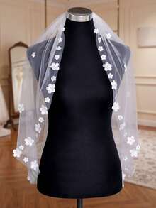 Short 3D Floral Bridal Veil - Multicolor - View 8