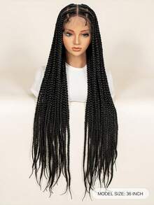 360° Seamless Box Braid Lace Front Wig, Extra Long Full Lace Box Braid Wig With Baby Hair, Suitable For Synthetic Braided Wig - Black - View 6