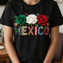 T-Shirt With A Creative Mexican-Style Print. Fashionable Casual T-Shirt For Women, Perfect For Spring And Fall. Machine Washable, Suitable For Sports, Everyday Wear, And Parties. Ideal For Halloween Costumes, Women's Shirts, Fall Outfits, And Other Occasions. A Comfortable And Relaxed Shirt For Leisure. - 黑色 - 查看 5