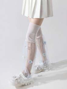 زوج من أساور الساق المزخرفة بالزهور والدانتيل بتصميم واسع في الأرجواني/الأسود/الأزرق/الأبيض، طراز حلو للربيع/الصيف - متعدد الألوان - مشاهدة 7