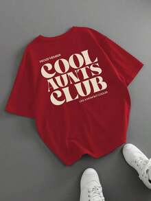 Women's Plus Size Loose Fit T-Shirt With "Cool Aunts Club" Letter Print, Mother's Day Gift, Teacher's Day Gift, Summer Casual Back To School Season - 紅色的 - 查看 3