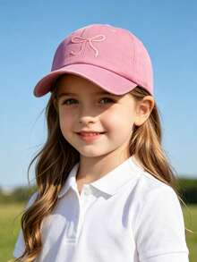 1pc Girls' Bow Embroidered Baseball Cap, Adjustable Sun-Shading Casual Hat, Cute & Playful Style Children's Baseball Cap Suitable For Outdoor & Daily Wear, Spring/Summer - 1 PC Bow - View 3