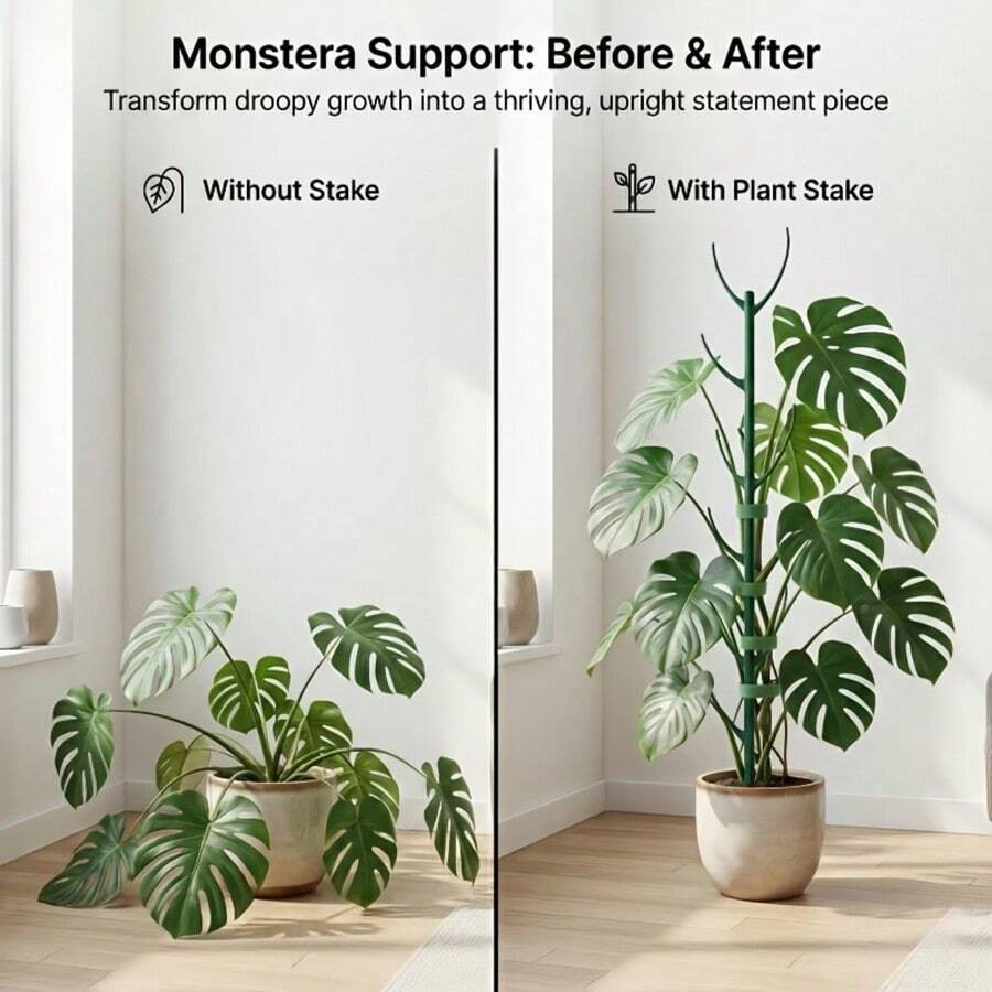 5根植物支撑杆和1卷魔术贴绑带 / 10根植物支撑杆和2卷魔术贴绑带,可堆叠高杆,带魔术贴绑带,专为攀援植物茎干支撑而设计 - 耐用的棚架式花园支架,适合户外园艺 - 多色 - 查看 1