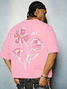 Camiseta con estampado floral en relieve para hombre Manfinity , estilo urbano.Adecuado para salidas al aire libre, festivales de música, salidas informales.Regalo para novio/esposo, aniversario.Manga corta negra - Noir 3 - Ver 11