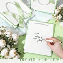10 Pcs /1pcWedding Paper Gift Bags With Handle 9x7x3.15'' Thank You Gifts Bags With Ribbon Bow Bridal Shower Gifts For Baby Shower Graduation Holiday Birthday Party Supplies (White,Sage Green) - White, Sage Green - View 4