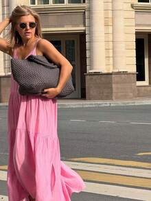 Long Pink Loose-Fitting Island-Style Dress With Straps, Perfect For Summer 2026 - 粉色 - 查看 3