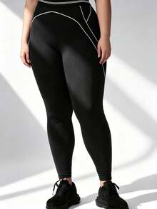 Plus Size Activewear Set, All Season, Black Seamless Fitted Yoga Set, Soft Fabric Black Leggings, Stretchy Comfortable Tank Top. Suitable For Running, Cycling, Yoga, Workout And Daily Wear. High-Density, High-Elasticity Fabric Provides Comfortable Free Movement, Suitable For All Seasons, Machine Washable Or Dry Cleanable. Sports - Black - View 7