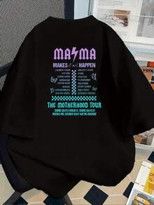 New 180g Heavyweight T-Shirt, 100% Cotton, For Women With A Fun Slogan About Motherhood - Journey Print, With Pregnancy Symptoms And Quotes About Childbirth, Casual Short-Sleeved Round Neck Top, Suitable For Pregnant And Postpartum Women, Fun Clothing To Announce Pregnancy, Comfortable For All Seasons, Machine Washable, Soft Fabric, Durable Seams - Suitable For Layering In Spring And Autumn And As A Single Garment In Summer, Unisex Style. - 黑色 - 查看 2