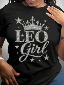 Soft And Casual Short-Sleeved Crew Neck T-Shirt For Women, Featuring A Lion Queen Theme, Perfect For Spring And Summer. Short-Sleeved, Women's T-Shirts, Graphic Tees, Women's Tops, Summer T-Shirts, Casual T-Shirts, Summer Tops, Summer Sets For Women, Comfortable Casual Short-Sleeved Crew Neck T-Shirt, Elegant Blouses For Ladies. - 黑色 - 查看 2