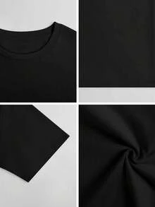 Women's Soft T-Shirt With Casual Print, Vintage Style Short Sleeve Top, Funny Slogan T-Shirt,  Summer Black Shirt, Elegant Blouses For Women. - 黑色 - 查看 5
