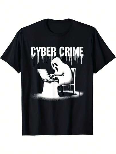 Cybercrime Hacker T-Shirt For Men And Women - Binary Code And Hacker Print, Oversized Comfortable Fit Short Sleeve Technical T-Shirt For IT Events, Coding, Cybersecurity, Casual Wear And Vintage Hacker Costume (Black With White)