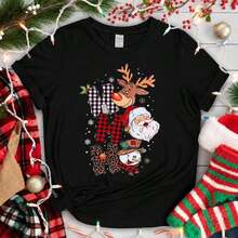 GiftSanta Claus Short Sleeve Christmas T-Shirt With Round Neck, Breathable Graphic Print Of Santa Claus, Letter H, Snowman And Reindeer, Casual Shirt, New Christmas Gift For Women, TopSoft - 黑色 - 查看 7