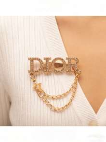 Luxury Rhinestone Letter Chain Brooch Pin With Double Chain And Gold Star Charm For Women Men - Multicolor - View 3